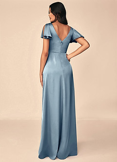 Azazie Soren Vestidos de damas de honor Vestido de Azul Polvoriento de Satén Elástico de Corte en A con Plisado image2