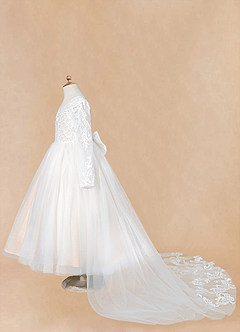 Azazie Elodie Robe Demoiselle D'honneur Fillette Robe Princesse en Dentelle Ivoire Rose Anglais image14