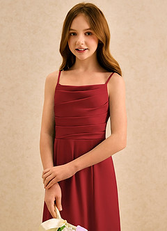 Azazie Chamomile Girls Formal Sukienki dla dziewczynek sypiących kwiaty Linia A Pofałdowany Satyna elastyczna Długość podłogi Sukienka image6