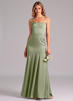 Azazie Shiloh At-home Try On Dresses Dusty Sage Mermaid Strapless Stretch Satin Convertible Dress image2