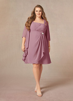 Azazie Olivia Mother of the Bride Dresses Vintage Mauve A-Line Square Neckline Pleated Chiffon Dress image7