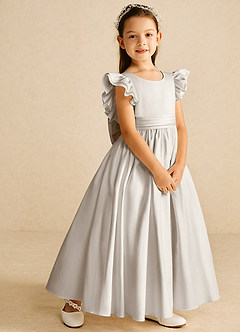 Azazie Piglette Blumenmädchenkleider A-Linie Schleifen Matte Satin Kleid Frost image5