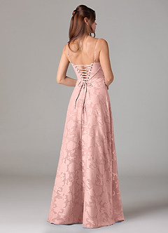 Azazie Valentine Vestidos de damas de honor Vestido de Rosa Empolvado de Devorado Floral de Línea A con Escote de Corazón image5