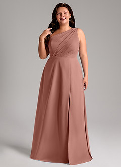 Azazie Phaedra Bridesmaid Dresses Cedar Rose A-Line One Shoulder Chiffon Dress image13