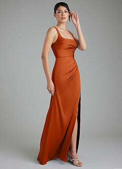 Azazie Sierra Bridesmaid Dresses Burnt Orange A-Line Corset Stretch Satin Dress image4