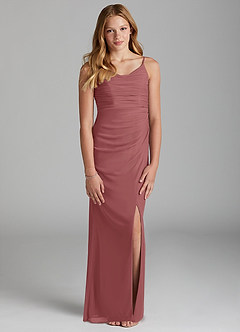 Azazie Deandra Junior Amethyst Sheath Mesh Dress image1