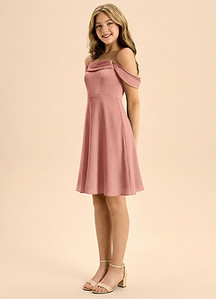 Azazie Anselie Junior Linia A Pofałdowany Satyna elastyczna Mini Młodsza druhna Sukienka image4