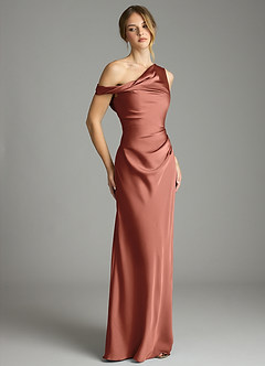 Azazie Emerson Bridesmaid Dresses Auburn Mermaid Off the Shoulder Stretch Satin Dress image5