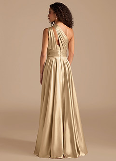 Azazie Charlize Brautjungfernkleider A-Linie One-Shoulder Metallischer Satin Kleid Champagner image4