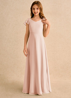 Azazie Nari Girls Formal Blumenmädchenkleider A-Linie mit ärmel Chiffon Kleid Englisches Rosa image5