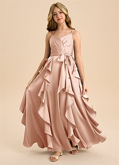 Azazie Peyton Junior Robe Trapèze en Satin extensible Plissée Or Rose image5