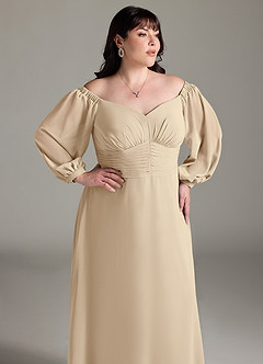 Azazie Rubina Final Sale Champagne A-Line Long Sleeve Chiffon Dress image12