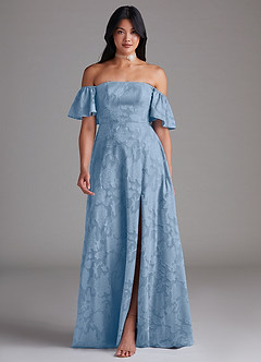 Azazie Sue Bridesmaid Dresses Powder Blue A-Line Off the Shoulder Floral Burnout Convertible Dress image1