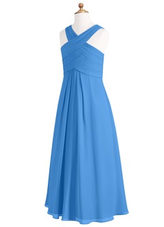 Azazie Kaleigh Junior Blue Jay A-Line Pleated Chiffon Dress image8