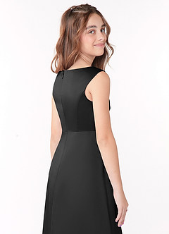 Azazie Sadia Junior Black A-Line Pleated Stretch Satin Dress image4