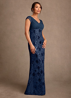 Azazie Tabby Mother of the Bride Dresses Navy Sequins Sheath Pleated Sequins Dress image3
