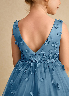 Azazie Lana Flower Girl Dresses Steel Blue A-Line Sleeveless Matte Satin Dress image7