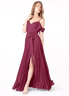 Azazie Lyney Bridesmaid Dresses Mulberry A-Line Off the Shoulder Chiffon Dress image3