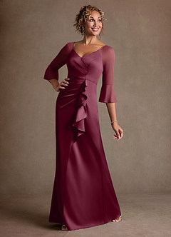 Azazie Nampa 신부의 어머니 드레스 쉬스 주름진 망사 플로어 길이 드레스 image2