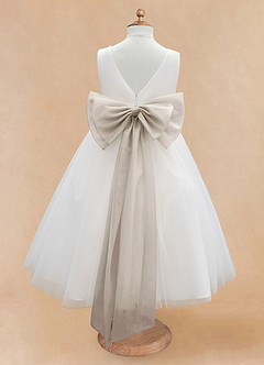 Azazie Kavi Flower Girl Dresses Ivory Frost A-Line Bow Matte Satin Dress image8
