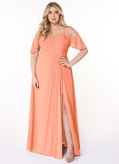 Azazie Dakota Bridesmaid Dresses Sunset A-Line V-Neck Pleated Chiffon Dress image8