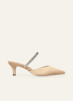 Matchande färg stretchiga satin strass slip-on kitten heels