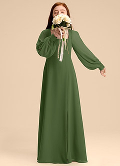 Azazie Bondi Junior Olive A-Line Blouson Chiffon Dress image3