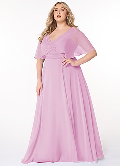 Azazie Pamela Bridesmaid Dresses Candy Pink A-Line V-Neck Pleated Chiffon Dress image6