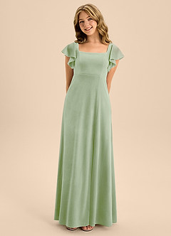 Azazie Bondi Junior Dusty Sage A-Line Bow Velvet Dress image4