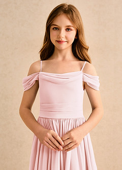 Azazie Shia Junior Formal Abiti da Ragazza di Fiori Abito A-Line in Chiffon a Spalla Scoperta Rosa Rossore image6