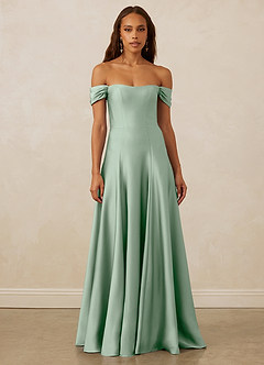 Christian Siriano Bridal for Azazie 1002 Robes de demoiselle d'honneur Robe Trapèze Convertible en Satin extensible Épaule décolletée Agave image2