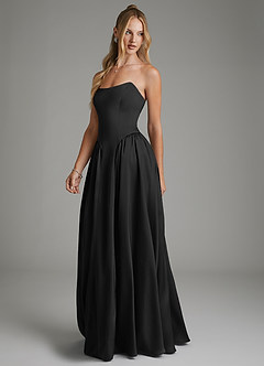 Azazie Arden At-home Try On Dresses Black A-Line Corset Stretch Satin Dress image5