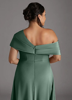 Azazie Milton Mother of the Bride Dresses Eucalyptus A-Line Pleated Stretch Satin Dress image10