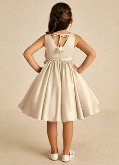 Azazie Apple Flower Girl Dresses Champagne A-Line Bow Matte Satin Dress image2