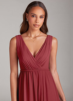 Azazie Tanicia Bridesmaid Dresses Pomegranate A-Line Pleated Chiffon Dress image5