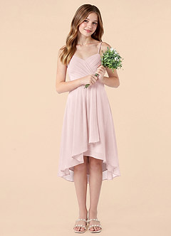 Azazie Mariam Junior Blushing Pink A-Line Pleated Chiffon Dress image5