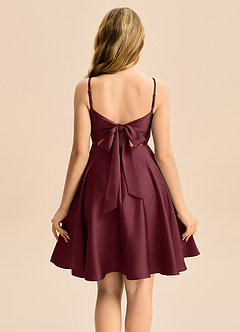 Azazie Miko Junior Linia A Pofałdowany Satyna elastyczna Mini Młodsza druhna Sukienka image2