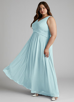 Azazie Flora Bridesmaid Dresses Sea Glass A-Line Pleated Chiffon Dress image12