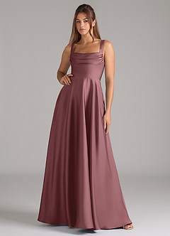 Azazie Shaude Bridesmaid Dresses Vintage Mauve A-Line Pleated Stretch Satin Dress image1