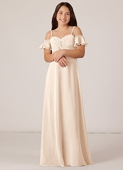Azazie Juna Junior White Alabaster A-Line Off the Shoulder Chiffon Dress image4