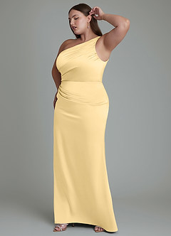 Azazie Akilah Brudtärnklänningar Klänning av Sjöjungfru i Stretch Satin One-shoulder Smör image10