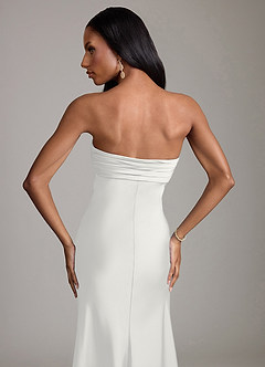 Azazie Saylor Vestidos de damas de honor Vestido de Blanco de Satén Elástico de Corte Sirena con Sin tirantes image6