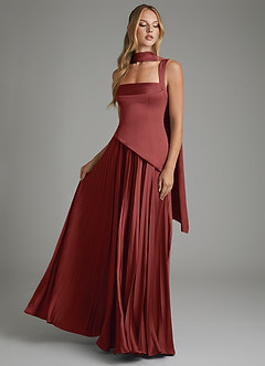 Azazie Stephanie Vestidos de madrinha de casamento Vestido Terracota de Cetim elástico de Linha A com Corpete image6