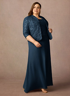Azazie Cornelia Mother of the Bride Dresses Dark Navy Sheath Square Neckline Sequins Chiffon Dress image15