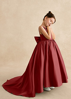 Azazie Mimia Blumenmädchenkleider A-Linie Schleifen Matte Satin Kleid Rost image4