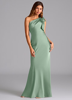Azazie Yuanna Bridesmaid Dresses Agave Mermaid One Shoulder Stretch Satin Dress image3