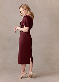 Azazie Everlyn Mother of the Bride Dresses Cabernet Sheath Pleated Stretch Satin Dress image3
