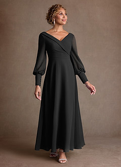 Azazie Paterson Klänningar till brudens mor Klä A-Line i Chiffong Plisserad Svart image1