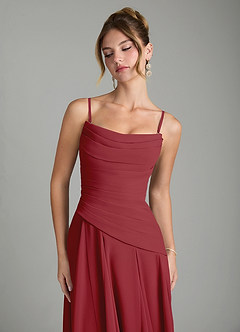 Azazie Gabriela Brautjungfernkleider A-Linie Korsett Chiffon Kleid Granatapfelrot image9