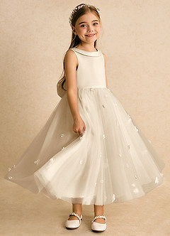 Azazie Angel vestidos de niña de las flores Vestido de Champán de Tul de Princesa con Lazo image2